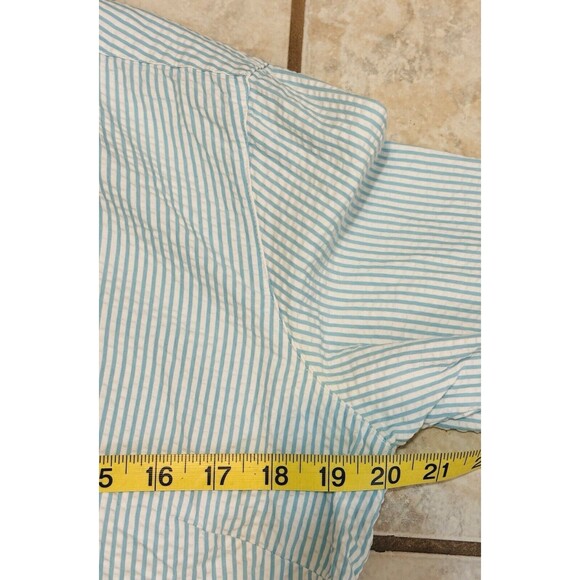 LL Bean Women Size M Teal/White Striped Seersucker Button Up Shirt Blouse - Picture 8 of 13